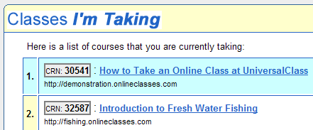 image of courses showing up under My Classes